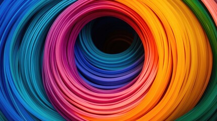 Poster - Abstract neon rings stacked in multiple colors, creating a hypnotic tunnel effect with infinite depth.