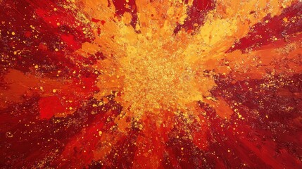 Poster - A high-speed shot of bright red, orange, and yellow powder exploding in a sunburst pattern, evoking warmth and vitality.
