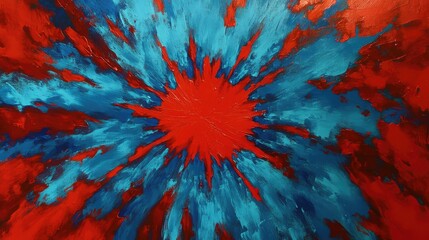 Poster - A neon starburst in bold red and blue, with overlapping layers radiating outward from a central point.