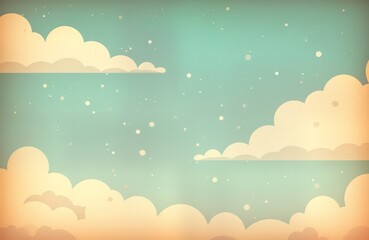 Poster - Retro sky pattern on old paper background. Simple design with light beige clouds, light teal sky. Vintage style illustration with textured feel. Suitable for retro-themed design projects as