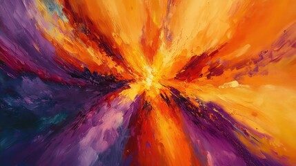 Poster - A radiant burst of orange, red, and purple powder colliding in mid-air, creating a fiery effect with an energetic and dramatic vibe.