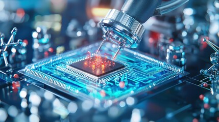 Poster - A biochip analyzing health metrics in a futuristic setup.