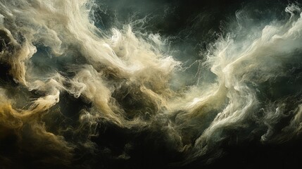 Poster - A smoky texture with light white fog swirling in soft, natural curves against a dark backdrop.