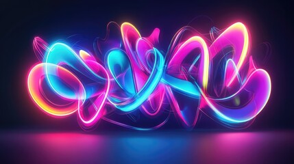 Poster - A vibrant composition of neon lights in electric blue and pink, forming abstract shapes against a dark background, glowing with intensity.