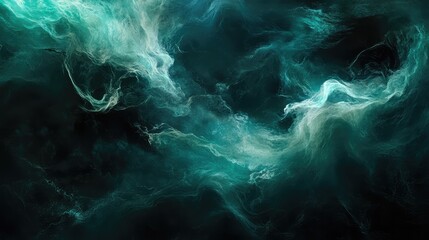 Poster - Dynamic waves in shades of teal and aqua, overlapping in smooth layers with a futuristic digital aesthetic on a dark backdrop.