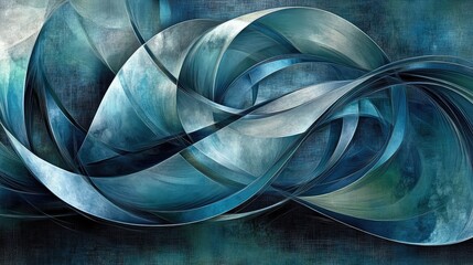 Poster - Dynamic waves in shades of teal and aqua, overlapping in smooth layers with a futuristic digital aesthetic on a dark backdrop.