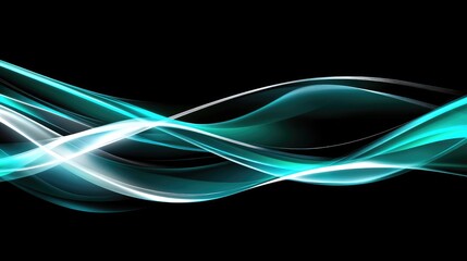 Poster - Dynamic waves in shades of teal and aqua, overlapping in smooth layers with a futuristic digital aesthetic on a dark backdrop.