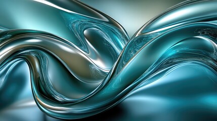 Poster - Dynamic waves in shades of teal and aqua, overlapping in smooth layers with a futuristic digital aesthetic on a dark backdrop.