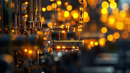 Poster - illuminated by bright led lights, complex machinery fills a manufacturing plant, highlighting advanc