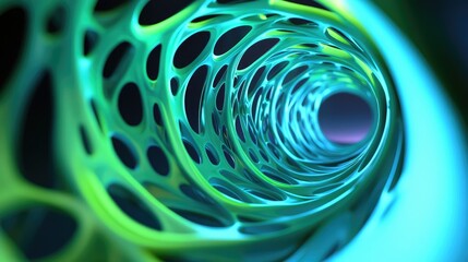 Poster - Glowing neon patterns of interlocking hexagons in vibrant green and blue, forming a futuristic abstract design.