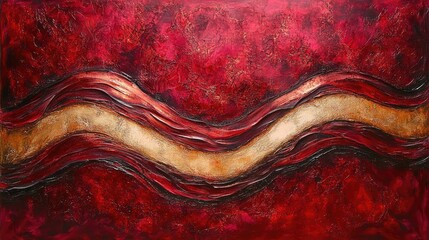 Poster - Glowing waves in shades of deep red and crimson, creating a bold and dramatic abstract composition.