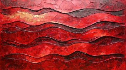 Poster - Glowing waves in shades of deep red and crimson, creating a bold and dramatic abstract composition.