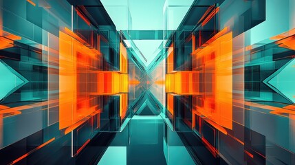Poster - Intersecting neon beams in teal and orange, creating a sharp geometric composition with a futuristic vibe.