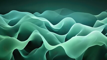 Poster - Layers of green and aqua waves flowing softly, forming a calming abstract pattern reminiscent of nature.