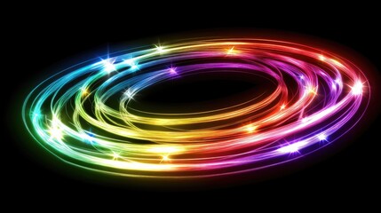 Poster - Neon spirals in rainbow colors twisting dynamically in a D abstract space, with glowing edges.
