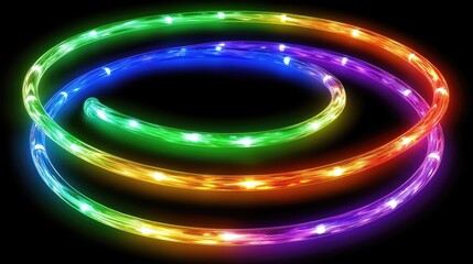 Poster - Neon spirals in rainbow colors twisting dynamically in a D abstract space, with glowing edges.