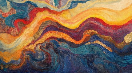 Poster - Vibrant multicolored waves with a shimmering gradient, creating a lively and energetic abstract visual.