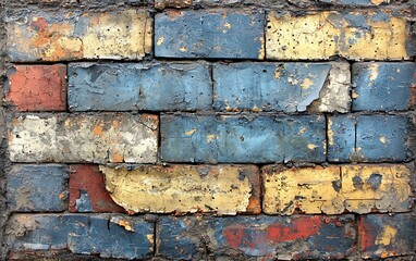 Aufkleber - Weathered brick wall with peeling paint.