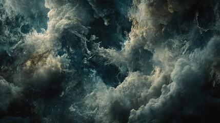 Poster - White smoke merging and twisting, forming ghostly shapes in a dark and atmospheric space.