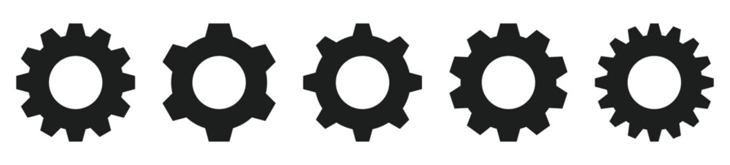 Fototapete - Gear icon set, black gear wheel icons collection. Cogwheel vector icon