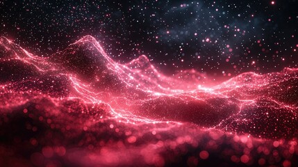 Poster - Abstract Red Glittering Particle Landscape