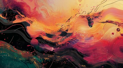 Poster - Abstract Digital Art Landscape with Vibrant Colors and Flowing Patterns