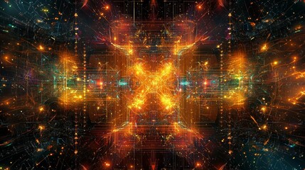 Poster - Abstract Technology Art Explore Harmony in Cyberspace with Vibrant Colors and Shapes