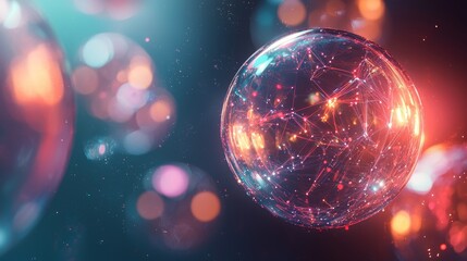 Poster - Abstract Interconnected Spheres Representing Data Interaction and Digital Connectivity