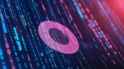 Poster - futuristic digital fingerprint being scanned with data processing in server room visualization, sugg