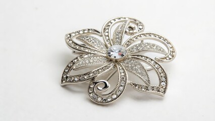 Wall Mural - Silver Filigree Flower Brooch with Cubic Zirconia