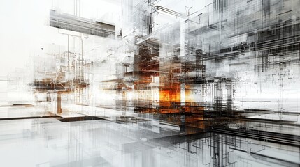 Poster - Abstract Representation of Modern Digital Architecture with Intricate Lines and Shapes