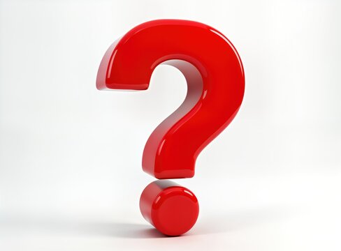 Large bright red question mark symbol stands out against white background. 3D icon. Question mark symbol highlights unknown. Creative design. Illustrates doubt. Problem solving concept. Modern