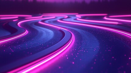 Aufkleber - Abstract glowing neon lines forming wavy paths on a dark surface.