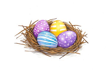 Easter day celebration watercolor style painted eggs nesting in nature's embrace