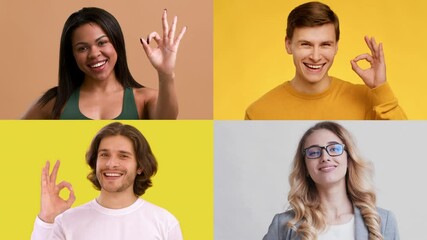 Poster - This collage features a diverse group of individuals showcasing various gestures and emotions. Each person is placed against a bright background, enhancing their expressions.