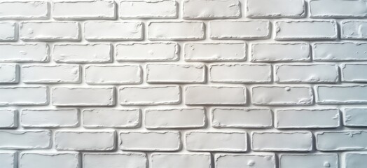 Poster - White brick wall texture forms wide panorama pattern background. Perfect for web banners interior design projects. Aged, textured look adds rustic feel. White surface repetitive structure resembles