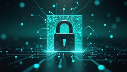 Leinwandbilder - Secure data protection visualized with padlock against complex network design. Advanced tech, digital privacy emphasized. Cybersecurity, protection of data key concepts. Futuristic illustration with