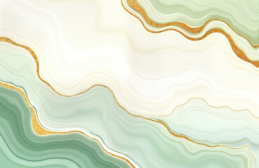 Poster - Abstract pattern with sage green, gold colors. Wave-like lines create soft floral design. Elegant background for wallpaper cards. Artistic illustration perfect for modern spring design. Mix of