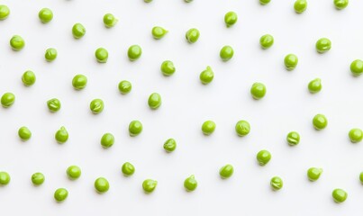 Wall Mural - Scattered fresh green peas on white background.