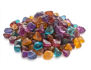 Poster - Colorful translucent glass pebbles pile isolated on white.