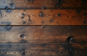 Poster - Detailed close-up view of horizontal wooden planks. Dark brown weathered wood surface with visible knots, nail holes. Natural wood grain, texture prominent. Wooden background ideal for design
