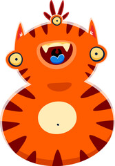 Aufkleber - Halloween font digit 8 eight spooky monster character. Crazy alien beast typeface figure or number, bizarre fantasy tiger or cat monster vector personage numeral symbol or spooky creature font digit