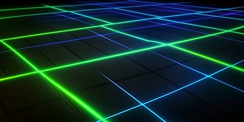 Aufkleber - Glowing neon lines creating a colorful grid pattern on a dark background, ideal for technology or abstract concepts