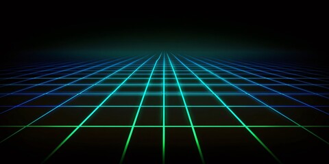 Aufkleber - Luminous neon grid stretching across dark digital backdrop, revealing geometric patterns and infinite technological depth