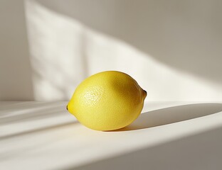 Poster - Single lemon on white surface in sunlight.