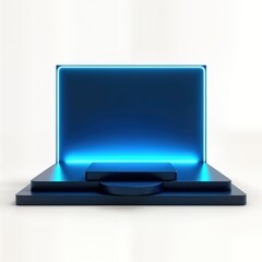 Aufkleber - Futuristic blue neon lit podium ideal for displaying tech digital products. Modern design platform with blue light. Stylish, trendy showcase for innovative products. Excellent for visual