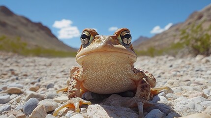 Sticker - Desert toad, rocky terrain, mountains background, wildlife photography