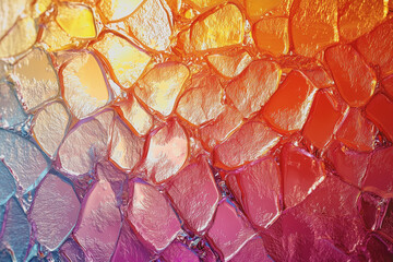 Wall Mural - Close up image of a glass window featuring a vibrant and intricate colorful pattern reflecting light and creating visual interest