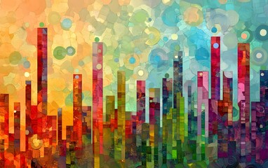 Poster - A vibrant abstract illustration featuring colorful bars and circles, perfect for backgrounds or artistic projects.