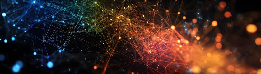 Poster - Abstract digital network of lights and colors, symbolizing connectivity and information flow in a modern world.